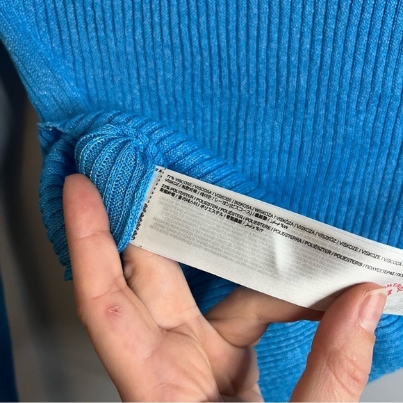 Mango Lace Up Back Cut Out Fine Ribbed Knit Sky Blue Sweater Size Small NWT - Picture 12 of 16